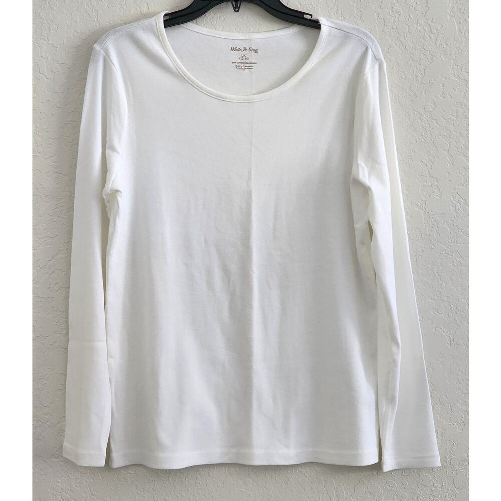 Top/Blouse-White Stag-White-Long Sleeves-Basic Style-Cotton - Size LG (12-14)